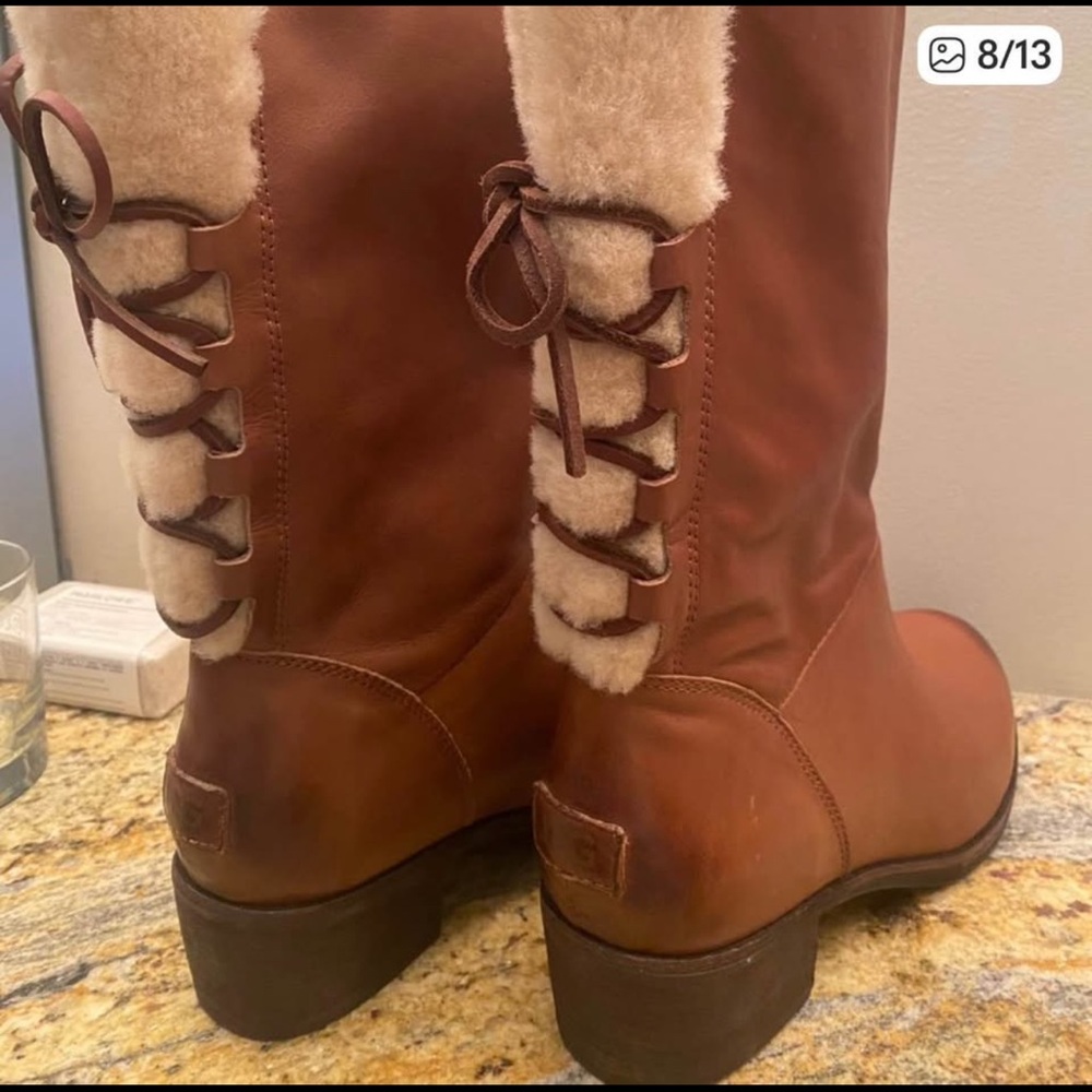 UGG Women's Brown Leather Winter Boots. Worn one time. Smoke free home.